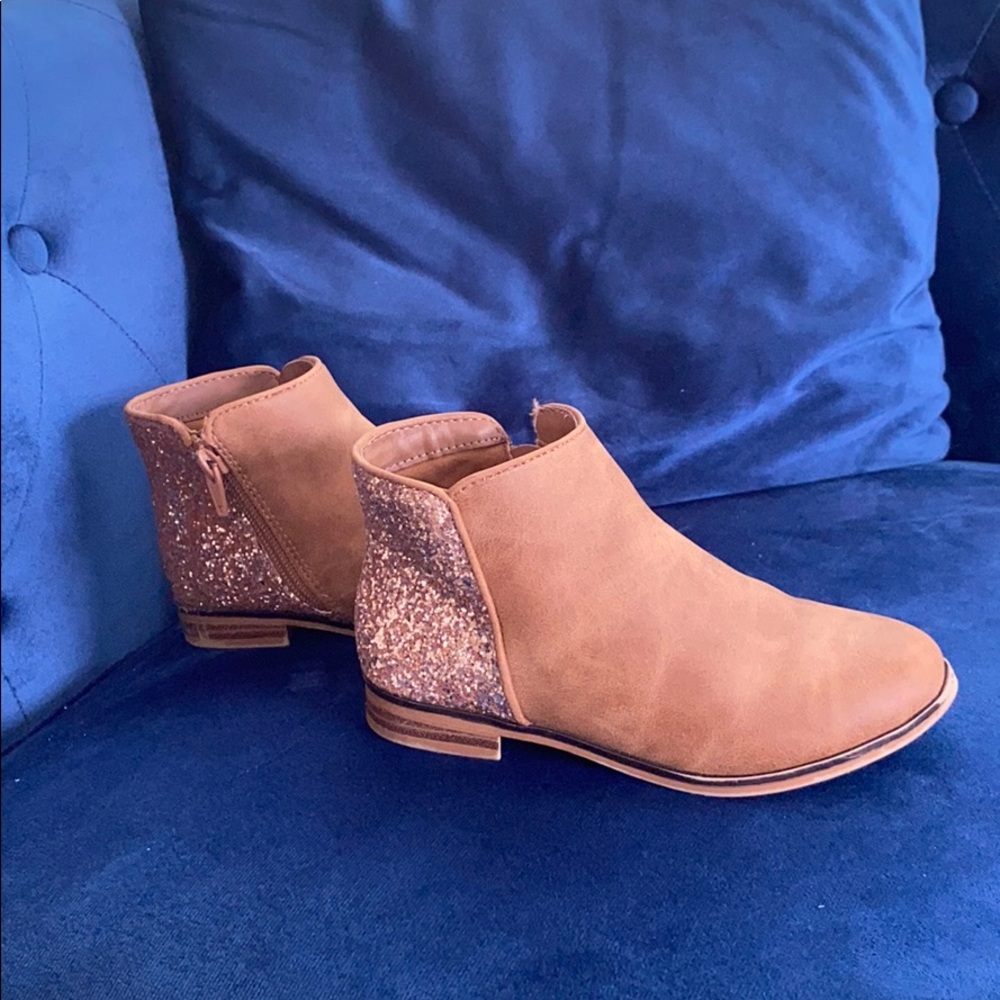 Brown and gold little girl booties